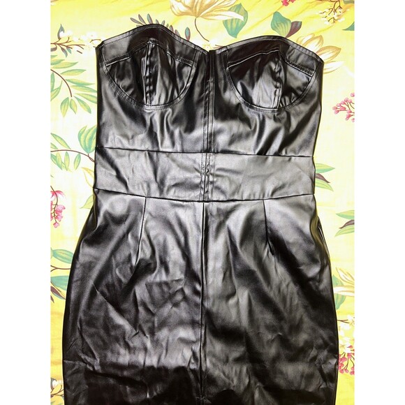 YG Collection Womens Maxi Dress Black Leather Strapless Shoulder Cut Out Sz XL - Picture 2 of 6
